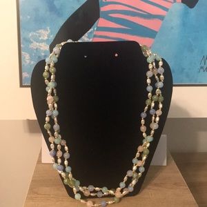 Beautiful Vintage Triple Strand Faux Pearl Necklace